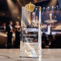 Trophée Couronne Personnalisé de Haute Qualité en Cristal et Métal, Couronne 3D Or Argent Bronze, Logo et Texte Gravés au Laser, Conception Gratuite