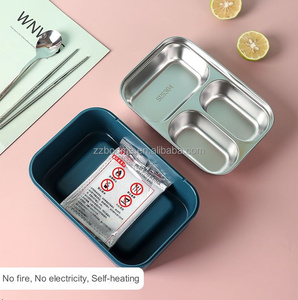 Récipient alimentaire empilable sans BPA avec 3 treillis et <span class=keywords><strong>fourchette</strong></span> cuillère en acier inoxydable boîte à lunch Bento auto-chauffante - Product Image 2