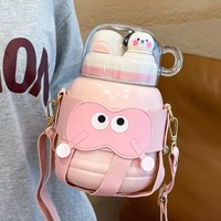 Gourde isotherme Kawaii Puppy 900 ml grande capacité à double paroi en acier inoxydable pour enfants avec paille