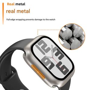 เคสป้องกันหน้าจอแบบ3 in 1, ปกป้องใบหน้าด้วยกระจกนิรภัยสมาร์ทวอทช์กันน้ำเคสโลหะสำหรับ10/11 <span class=keywords><strong>Apple</strong></span> <span class=keywords><strong>Watch</strong></span> Series - Product Image 4