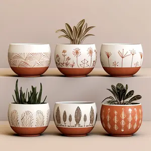 5inch/ 4INCH/ 3INCH Unique Dandelion Decal Terracotta Pot - Artistic Clay Pottery Flower Bowl
