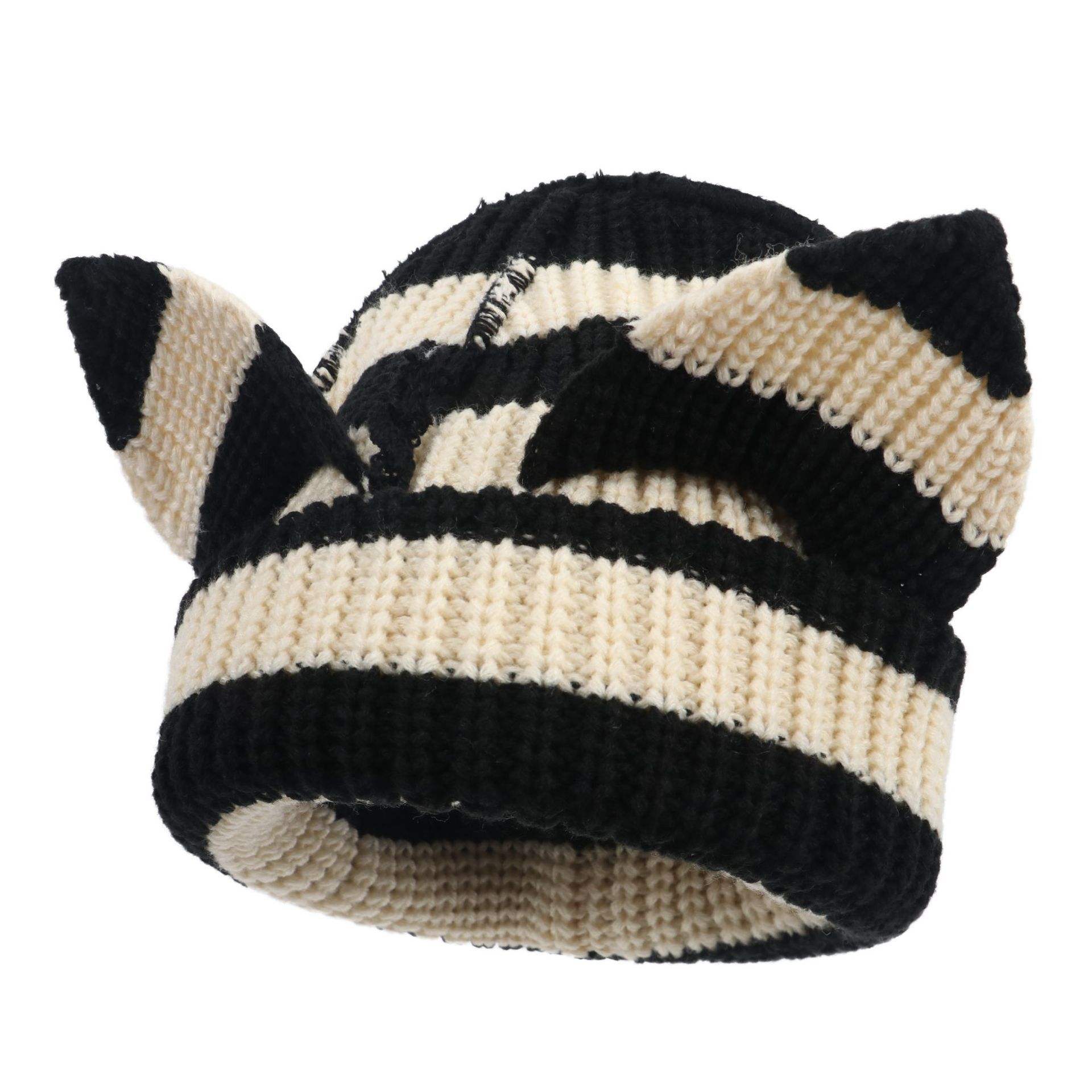 FF3079 Stripe Warm Knitted Winter Hats Vintage Crochet Beanies