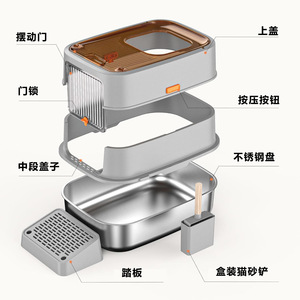 Stainless Steel <b>Cat</b> Litter Box Rectangle 60x40x38cm Enclosed Odor Proof Splash Proof With Scoop <b>Mat</b> - Product Image 1