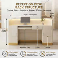 Bureau de réception moderne et minimaliste en crème avec éclairage LED, logo personnalisé pour salon de beauté, clinique esthétique, spa