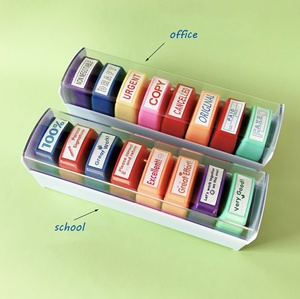 Tampons de classement auto-encreurs <span class=keywords><strong>pour</strong></span> fournitures scolaires, tampons de récompense colorés avec plateau de rangement, 8 pièces - Product Image 2