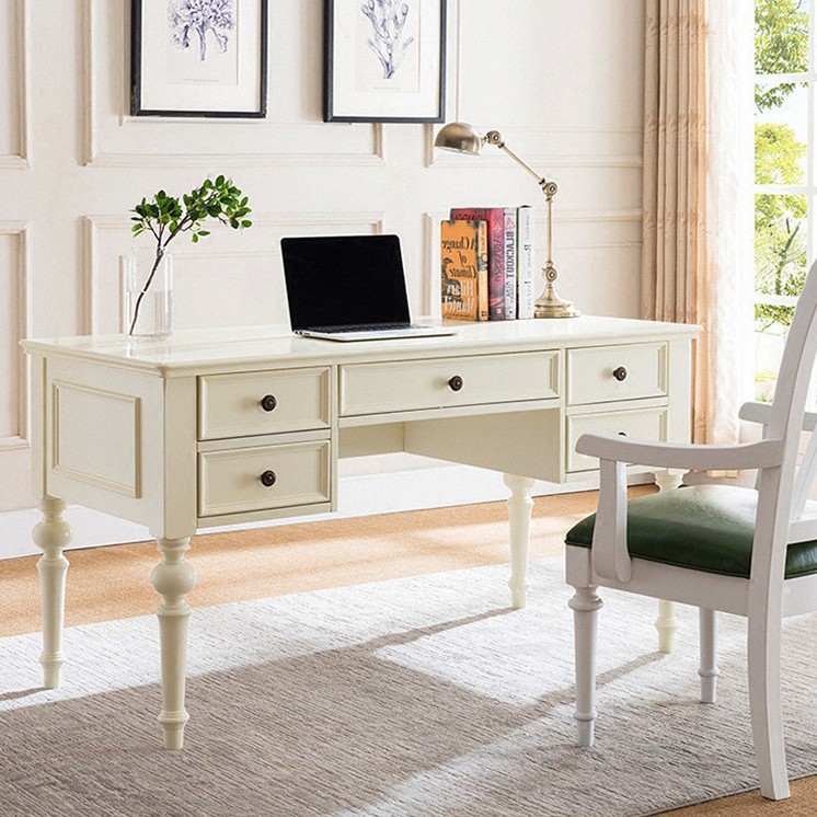 Bureau en bois massif de 1,0 mètre, blanc ivoire