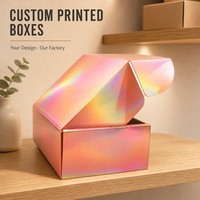 Personnalisation d'emballages cadeaux haut de gamme : cartons ondulés holographiques or/argent avec impression de logo