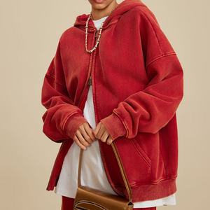 เสื้อฮู้ดดี้แบบมีซิปสองหัว ล้างสีแบบ Acid Wash ดีไซน์สั่งทำได้ ใส่ได้ทั้งชายและหญิง สไตล์ลำลอง ผ้า French Terry สำหรับทุกฤดู - Product Image 3