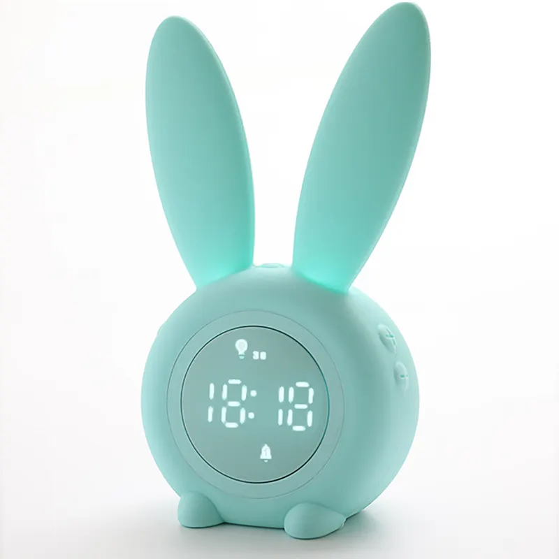 최신 만화 귀여운 토끼 어린이 학습 알람 시계 타이밍 수면 훈련 선물 벽 마운트 실리콘 토끼 램프