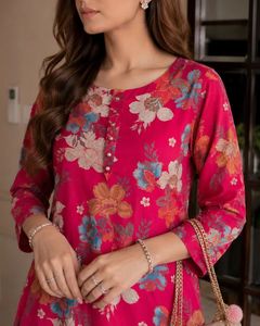 Elegante Conjunto de Kurta y Pantalón para Mujer, de Secado Rápido, Algodón, Corte Regular, para Todas las Temporadas, Cuello Suave, Tela Transpirable, Uso Diario Informal, Oficina - Product Image 2