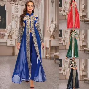 Abaya dubai – robe de soirée en mousseline de soie, vêtements islamiques, imprimé, dentelle, manches longues, Kaftan marocain musulman, jupe, costume