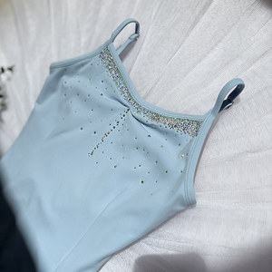 Maillot de Danza de Nylon Antiarrugas para <span class=keywords><strong>Mujer</strong></span>, Corte Alto, con Pedrería, para Exámenes de Arte, Entrenamiento, Gimnasia, Yoga - Product Image 3