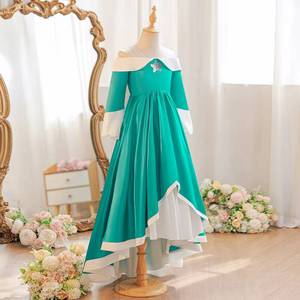 Robe de princesse en satin turquoise à manches longues pour filles, idéale pour les fêtes d'anniversaire et les spectacles, collection MS Enfants - Product Image 2