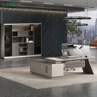 Ensemble de bureau de direction de luxe LIYU avec bibliothèque, contemporain, haut de gamme, en bois, extensible, convertible, sain, commercial
