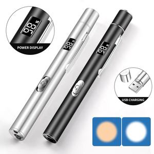 Stylo médical rechargeable par <span class=keywords><strong>USB</strong></span> avec lumière blanche et jaune, lampe torche en acier inoxydable avec échelle de pupille, affichage de la puissance - Product Image 1