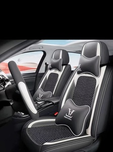 Housse de siège de voiture 5 places en cuir PVC noir, café, rouge, style tendance, toutes saisons, pour sept sièges - Product Image 5