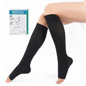 Medias de Compresión Médicas de 20-30 mmHg, Anti <span class=keywords><strong>Varices</strong></span>, Punta Abierta, Hasta la Rodilla, Estilo Hospitalario, Compresión Firme - Product Image 1