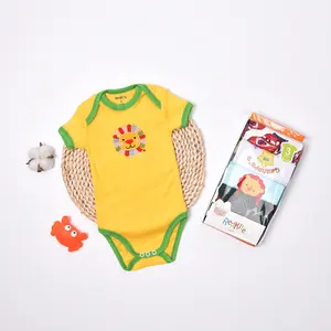 Colorido bonito dos desenhos animados 100% algodão manga curta, atacado, roupas de bebê recém-nascido, macacão
