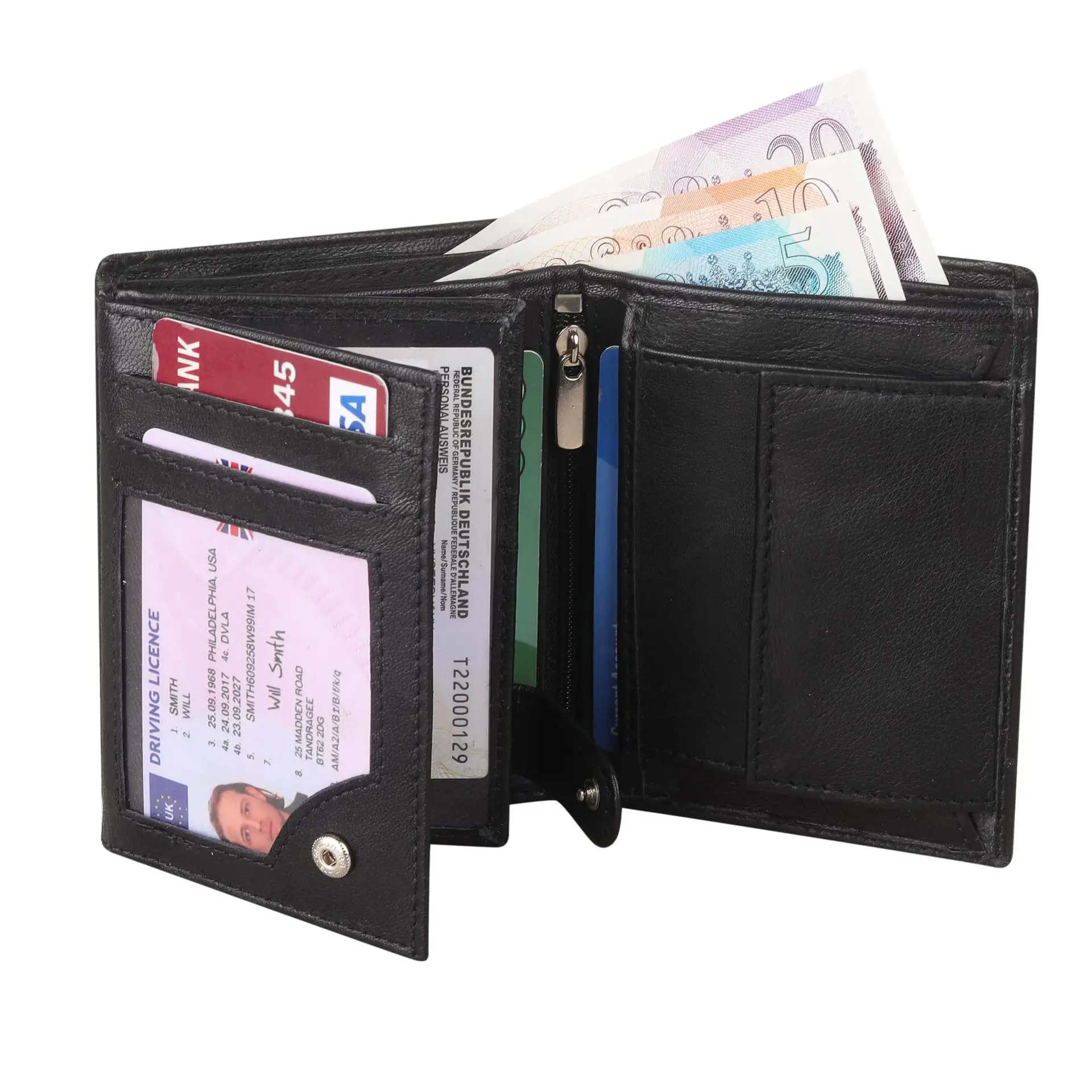 cash compartments men's wallets with zipper coin pockets custom logo lots of card slots and 2 id card windom wallet