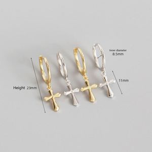 Dylam NO MOQ Stylish 925 Sterling <b>Silver</b> Rhodium Plated Simple Design Dangle Cross <b>Hoop</b> <b>Earrings</b> for Women - Product Image 3