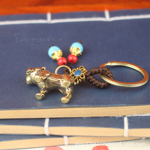 Collana Dingtong in ottone con ciondolo a forma di bulldog francese (cane dello zodiaco) per uomo e donna, piccolo accessorio portatile, portachiavi per <span class=keywords><strong>auto</strong></span> - Product Image 5