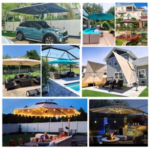 Extra <b>Large</b> 3m Solar LED Beach Advertising Market <b>Umbrella</b> Swimming Pool Travel Use Manual Control Windproof Canopy Iron - Product Image 5