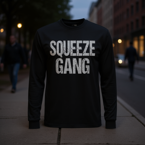 T-shirt a maniche lunghe Squeeze Gang, girocollo nero, taglia unisex per adulti - Product Image 3