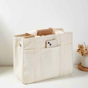 Sac à déjeuner en toile multi-compartiments de grande capacité de style coréen, sac à déjeuner polyvalent de couleur unie, sac à bandoulière bento - Product Image 4