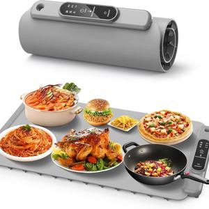لوح تسخين طعام كهربائي محمول قابل للطي مع لوحة عازلة من السيليكون وصينية طعام بـ7 إعدادات حرارة للاستخدام المنزلي يعمل باللمس - Product Image 2