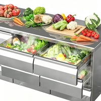 Table de travail réfrigérée professionnelle en acier inoxydable avec plusieurs tiroirs pour cuisine