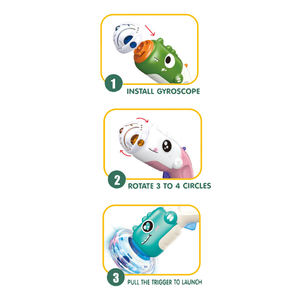 QS新设计电子玩具七彩卡通动物二合一射击游戏恐龙飞碟陀螺枪儿童礼物 - Product Image 3