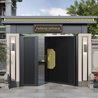 Porte de cour de villa moderne en alliage d'aluminium durable, art sculpté finement, maison auto-construite rurale, double porte extérieure, étanche, à battants
