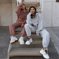 Ensemble de sweats à capuche en laine pour femme, survêtement polaire d'hiver 2 pièces, crop top et sweat à capuche oversize pour femme