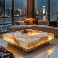 Italienischer Minimalismus Villa Wohnzimmer Couchtisch Leuchtender Jade-Marmor Edelstahlrahmen Hochwertige Leichte Wohnmöbel