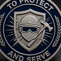 Maßgefertigte Moderne Challenge-Münze PROTECT SERVE Silberbeschichtet Marineblau Emaille Druckguss Gedenkmedaille Vatertag