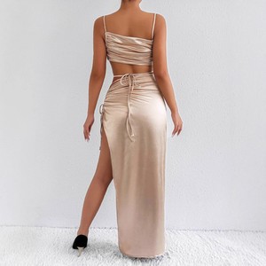 Summer Women's Sexy Pleated Suspender Hollow Backless Premium High Split Women's <b>Dresses</b> Fashion - Product Image 3