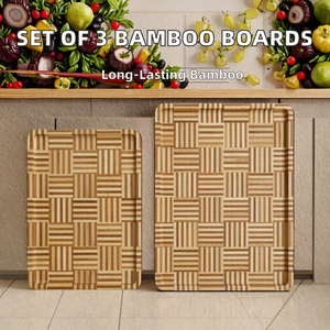 Juego de tablas de cortar de bambú con 3 ranuras para jugo, 2.5 cm de grosor, rectangulares. Tabla de Cocina Estilo Butcher Block para Preparación y Servicio, de Madera de Veta Completa - Product Image 2