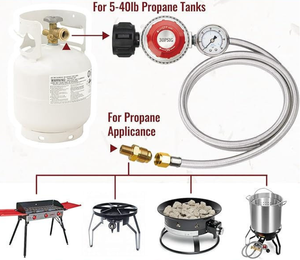 Vente chaude 5FT 12FT 0-30 PSI Régulateur haute pression réglable au <span class=keywords><strong>propane</strong></span> avec tuyau tressé en acier inoxydable - Product Image 4