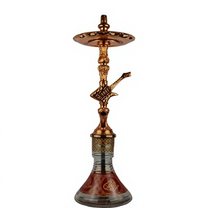 Authentique chicha Khalil Mamoon égyptienne artisanale, design moderne givré en forme de guitare, avec corps en laiton massif, base en verre, écologique, 80 cm - Product Image 1