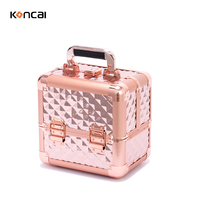 Valise de maquillage en aluminium avec couvercle brodé, grande valise de maquillage portable, 6 plateaux, rangement professionnel pour le maquillage