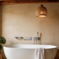 Ensemble de robinetterie de douche thermostatique mural en laiton finition canon de fusil, avec mitigeur encastré, fonction pluie et cascade pour baignoire