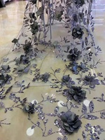 Tissu en tulle à paillettes avec fleurs 3D, tissu de fête personnalisé, dentelle à paillettes avec fleurs brodées en 3D