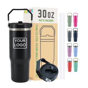 Canecas de viagem isoladas Tumbler Caneca com alça superior tampas à prova de vazamento Flip Straw <span class=keywords><strong>Lid</strong></span> Cup Aço Inoxidável Logotipo Personalizado 30 Oz Preto - Product Image 1