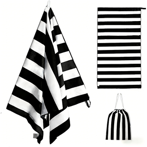 Serviette de plage de luxe personnalisée à séchage rapide, sans sable, à rayures, super légère, avec sac de plage tendance - Product Image 1