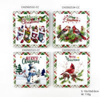 Sous-verre en céramique de Noël personnalisable, écologique, rond, style dessin animé