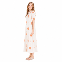 Robe chemise brodée blanche et orange pour femme, manches courtes, col boutonné, longueur midi, vente en gros, usine OEM ODM
