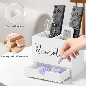 Remote Control <b>Storage</b> <b>Box</b> With <b>Drawer</b> Solid Pine Wood Organizer For Living Room Desktop - Product Image 1
