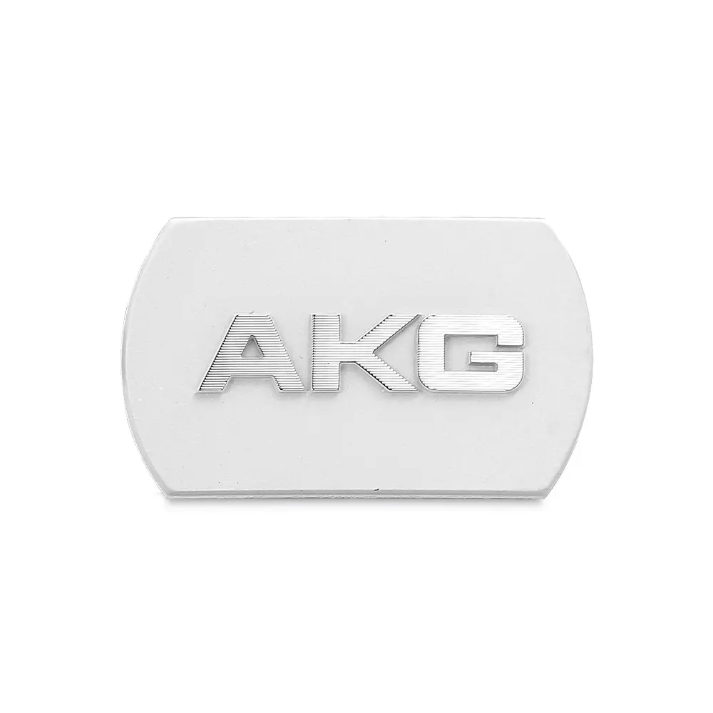 Professional manufacture custom black background silver logo embossed adhesive metal tag