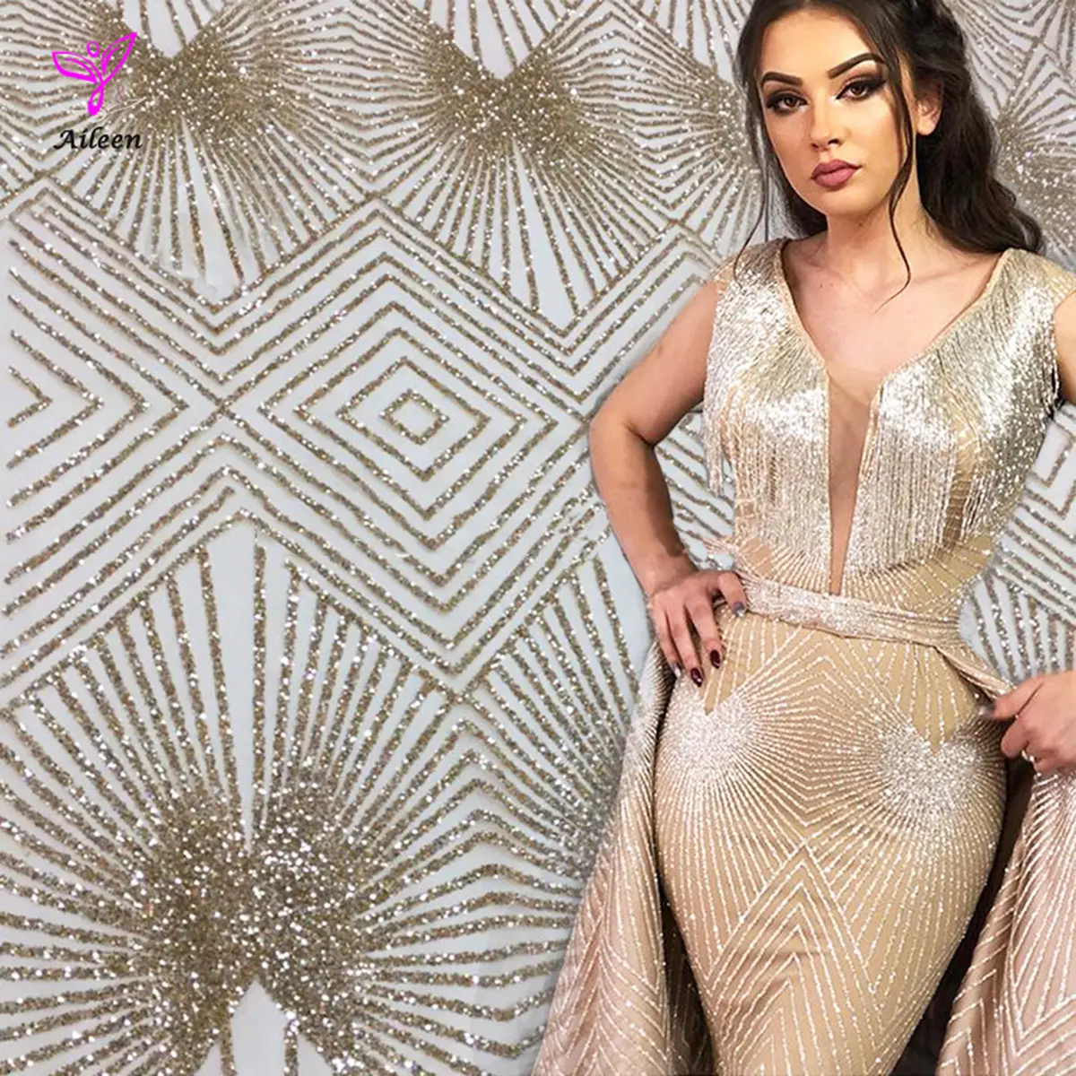 Hot Sale Custom Dubai Glitter Spitzens toff für Party Brautkleider African Sparkle Pailletten Tüll Mesh für Kleidung Stretch Trim