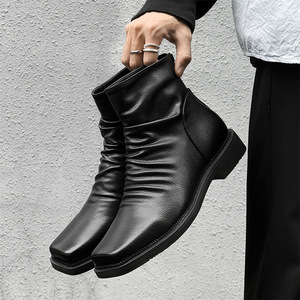 2026 new custom minimalist square-toe <b>platform</b> high-heeled short <b>boots</b> retro casual business men's <b>boots</b> comfortable men's shoes - Product Image 1